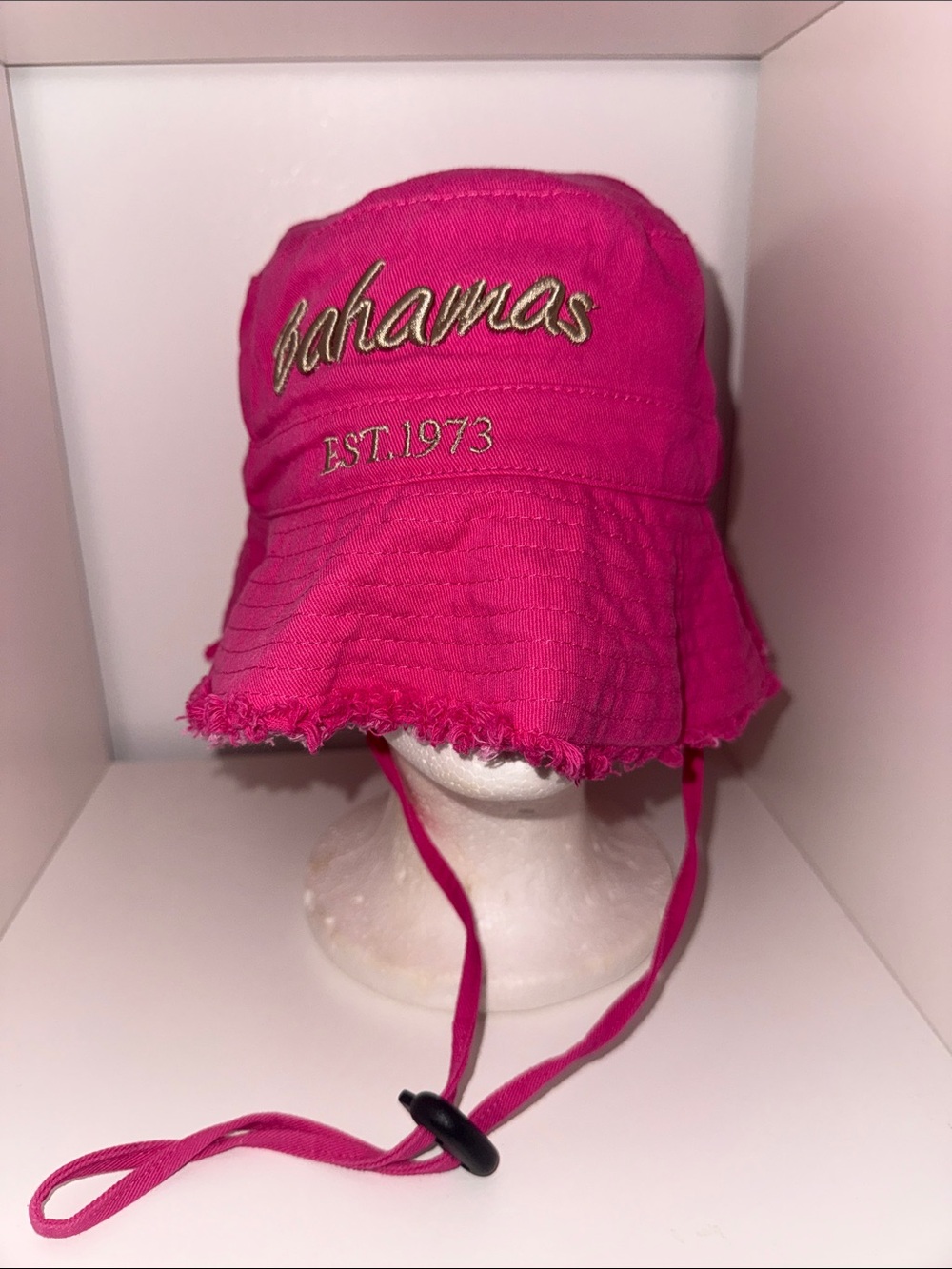 Bahamas Embroidered Pink Bucket Hat